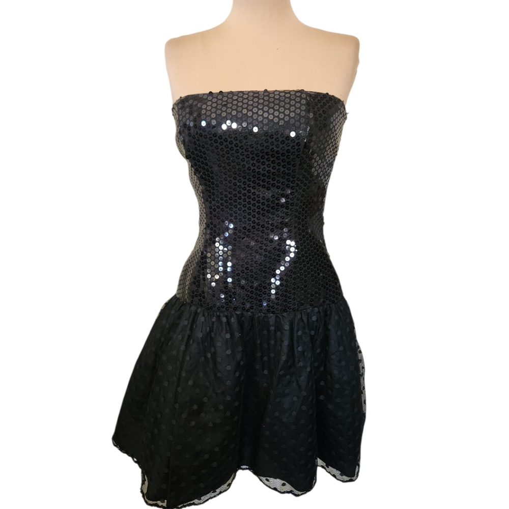MORTON MYLES- Vintage 1980s Strapless Sequined Mini Dress - M - Picture 4 of 14